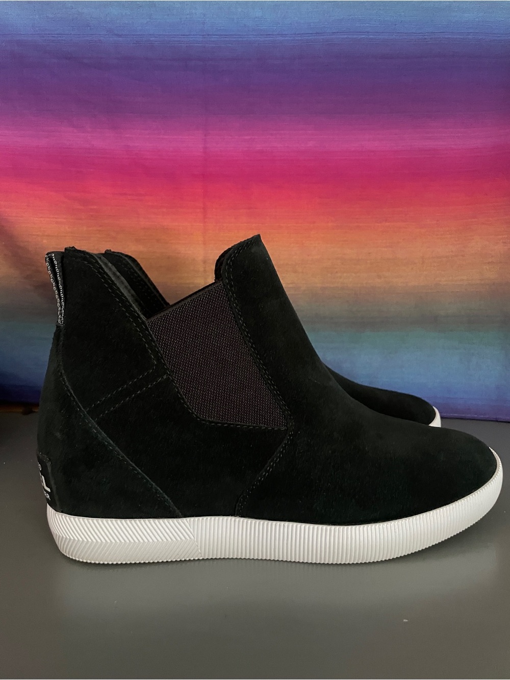 Sorel Out ’N About Black Waterproof Suede Slip-On Wedge Booties Size 10 NWOT